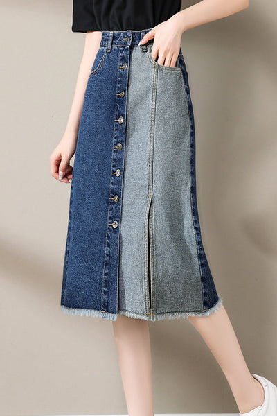 Fashionable Spliced Denim Skirt