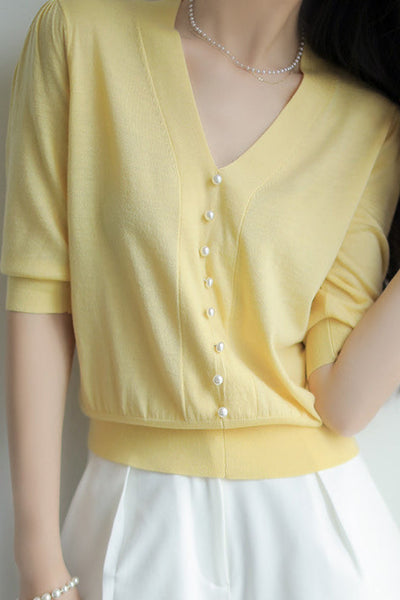 Elegant Pearl Beaded Knit Top