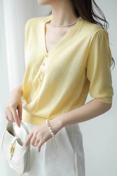 Elegant Pearl Beaded Knit Top