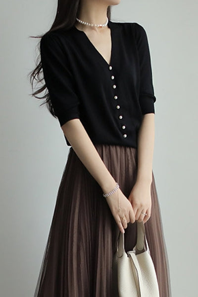 Elegant Pearl Beaded Knit Top