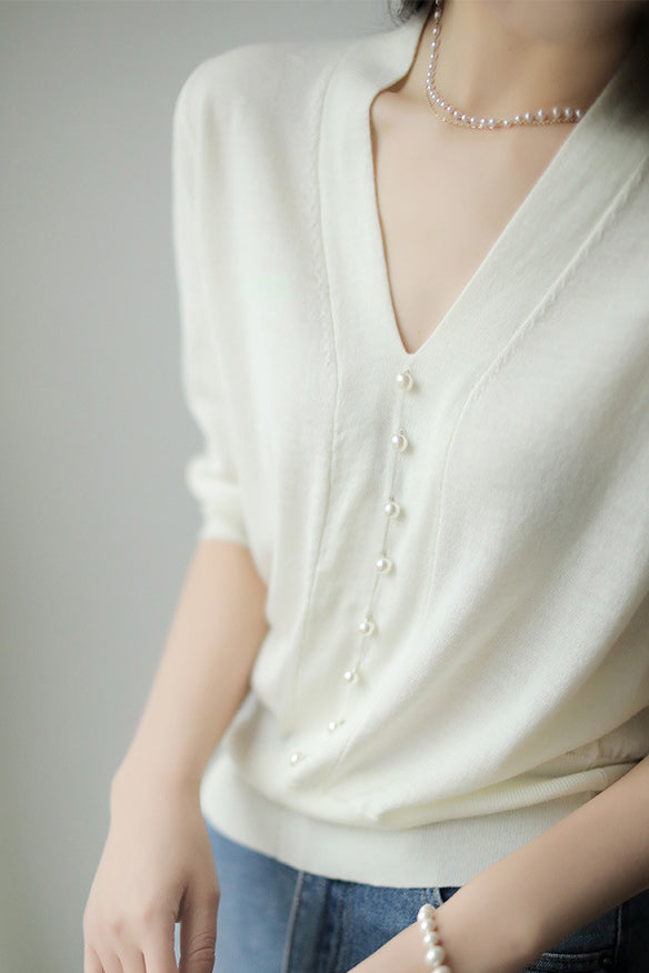 Elegant Pearl Beaded Knit Top
