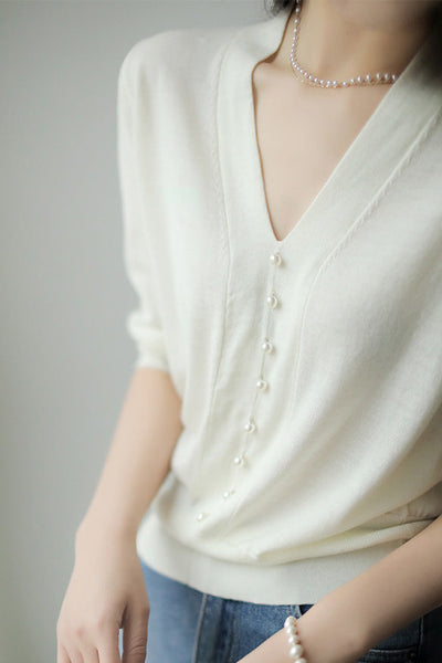 Elegant Pearl Beaded Knit Top