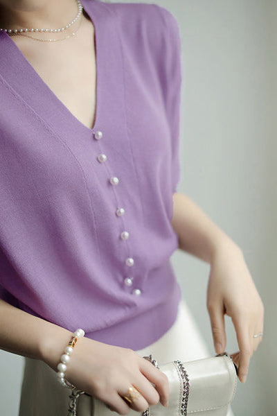 Elegant Pearl Beaded Knit Top