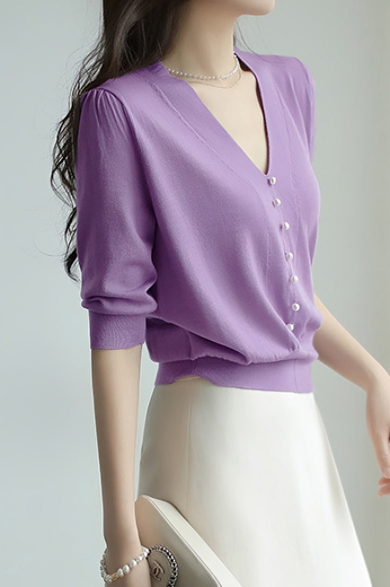 Elegant Pearl Beaded Knit Top
