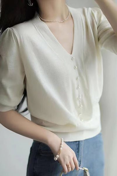 Elegant Pearl Beaded Knit Top
