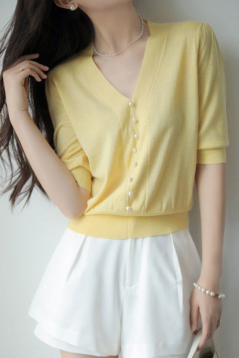 Elegant Pearl Beaded Knit Top