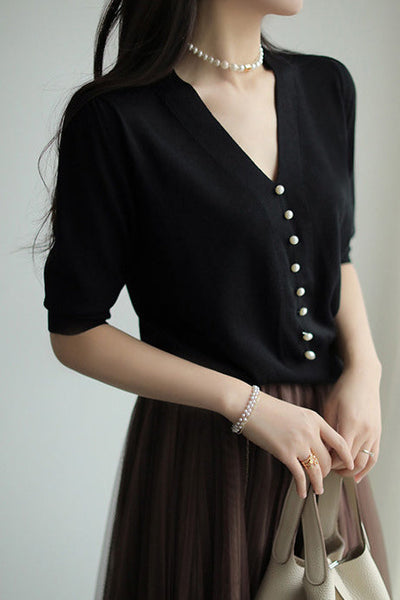 Elegant Pearl Beaded Knit Top