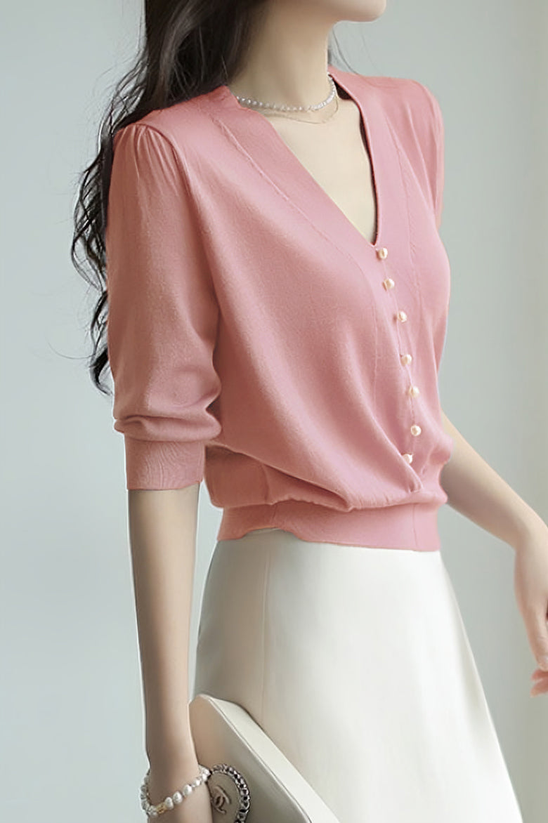 Elegant Pearl Beaded Knit Top