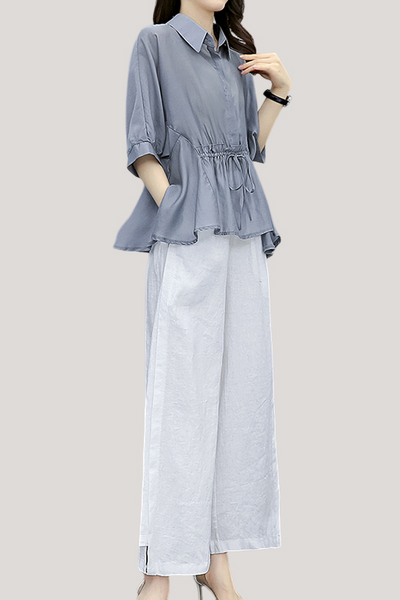 Ruffle Top and Wide Leg Pants Two-Piece Set