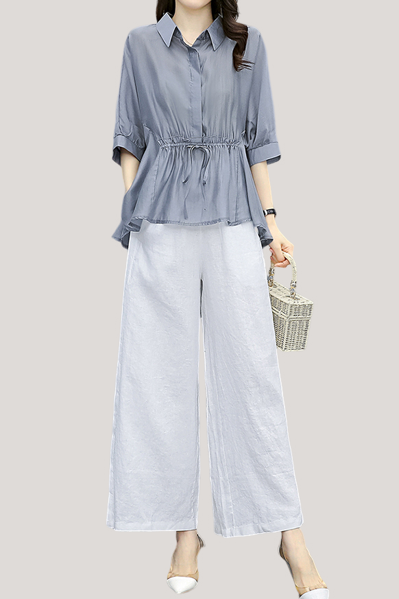 Ruffle Top and Wide Leg Pants Two-Piece Set