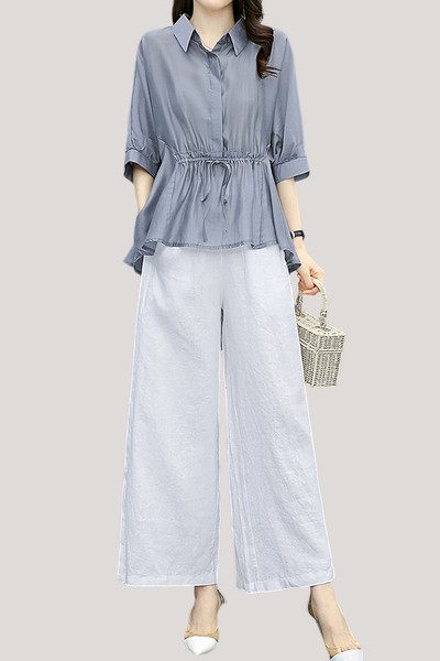 Ruffle Top and Wide Leg Pants Two-Piece Set