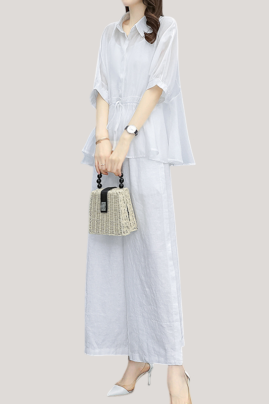 Ruffle Top and Wide Leg Pants Two-Piece Set