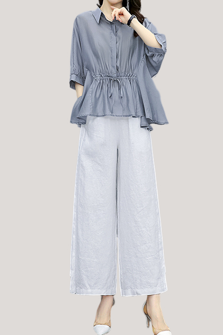 Ruffle Top and Wide Leg Pants Two-Piece Set