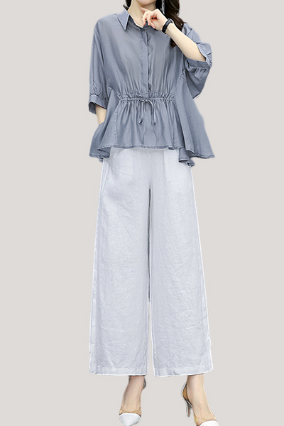 Ruffle Top and Wide Leg Pants Two-Piece Set