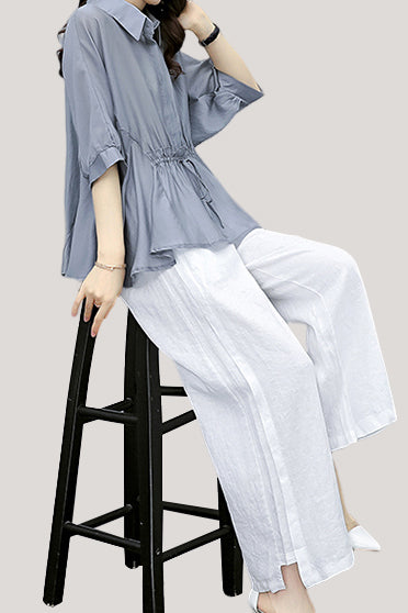 Ruffle Top and Wide Leg Pants Two-Piece Set