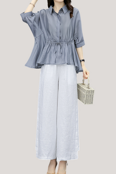 Ruffle Top and Wide Leg Pants Two-Piece Set