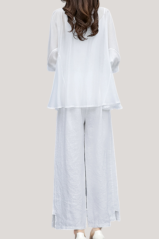 Ruffle Top and Wide Leg Pants Two-Piece Set