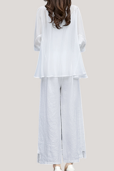 Ruffle Top and Wide Leg Pants Two-Piece Set