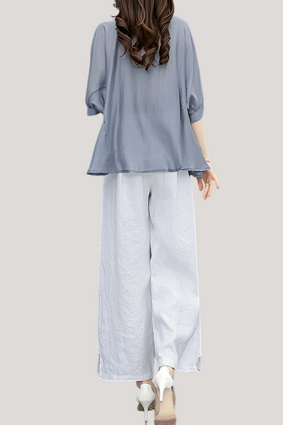 Ruffle Top and Wide Leg Pants Two-Piece Set