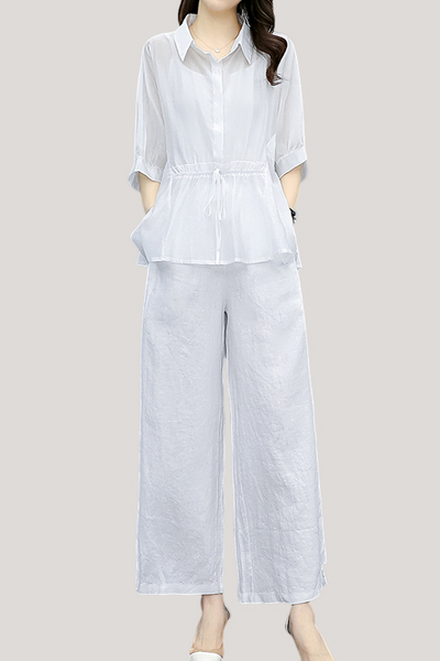 Ruffle Top and Wide Leg Pants Two-Piece Set