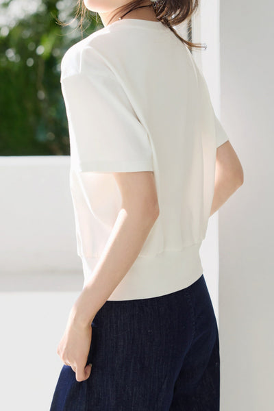 Hem Slit Decor Button Short Sleeve T-Shirt