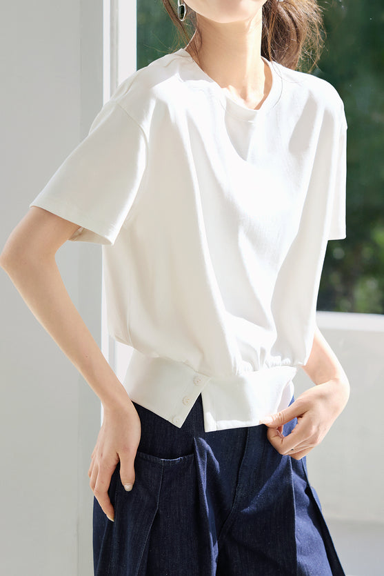 Hem Slit Decor Button Short Sleeve T-Shirt