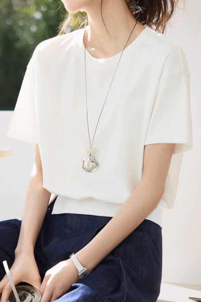 Hem Slit Decor Button Short Sleeve T-Shirt