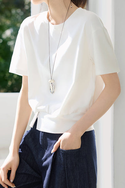 Hem Slit Decor Button Short Sleeve T-Shirt