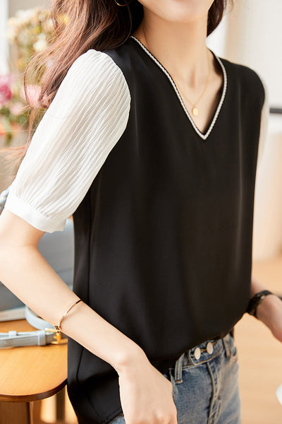 French Style V-Neck Chiffon Shirt