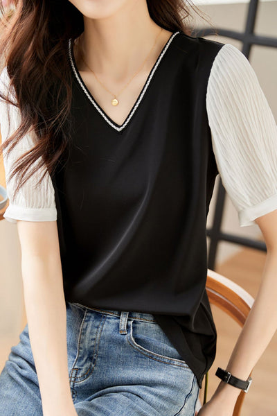 French Style V-Neck Chiffon Shirt
