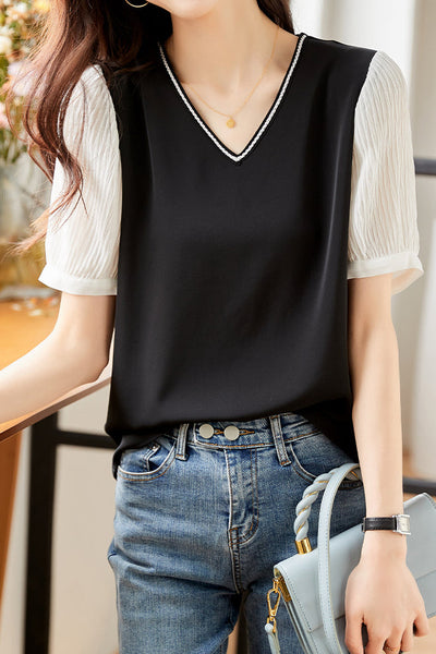 French Style V-Neck Chiffon Shirt