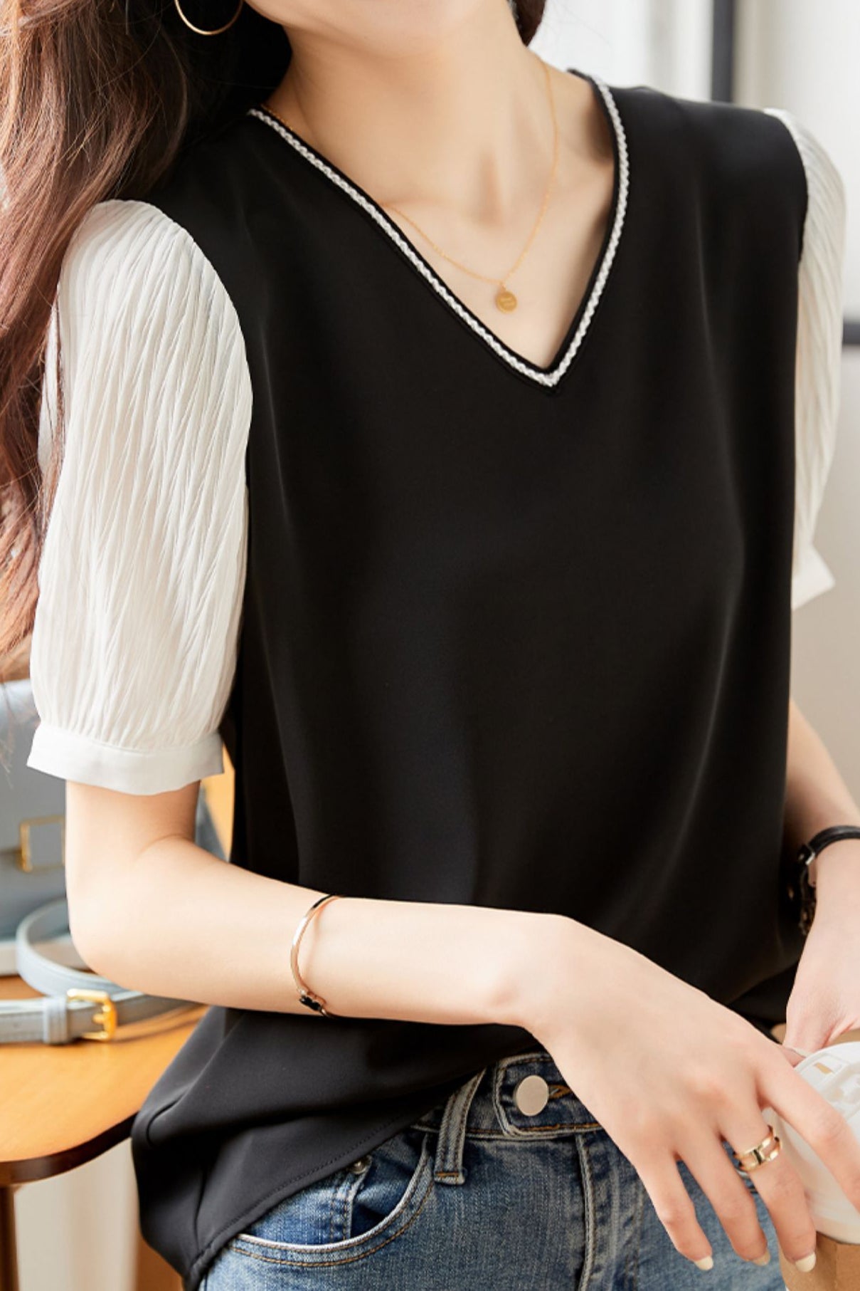 French Style V-Neck Chiffon Shirt