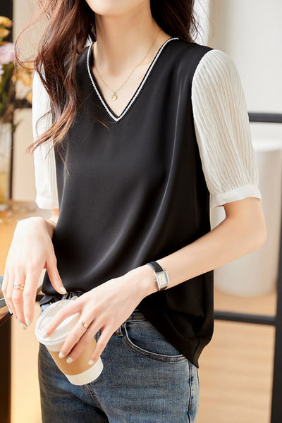 French Style V-Neck Chiffon Shirt