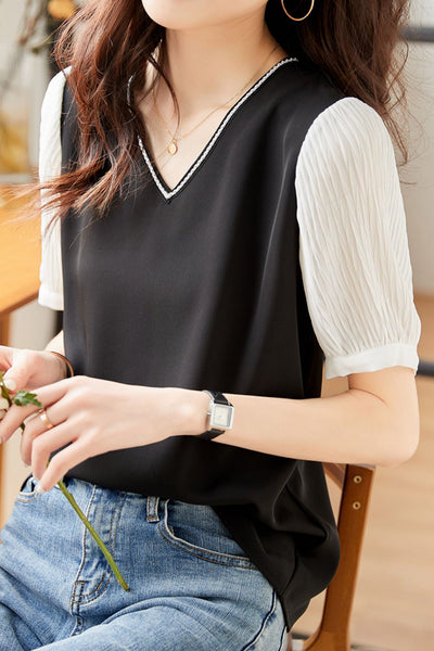 French Style V-Neck Chiffon Shirt
