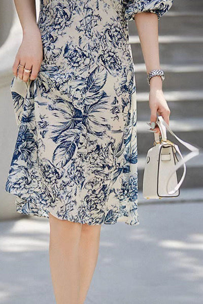 Elegant V-neck Printed Dress