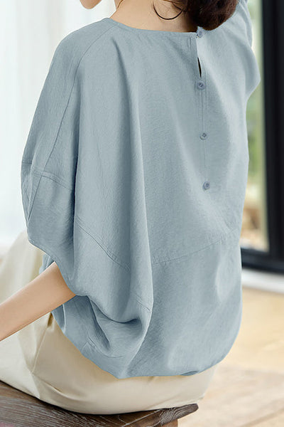 Solid Color Textured Drop Shoulder Bat Sleeve Shirt