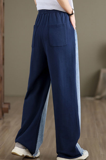 Simple Color Block Frayed Straight Pants