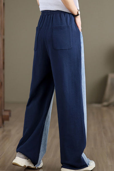 Simple Color Block Frayed Straight Pants