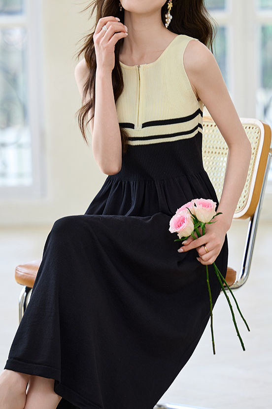 French Stripe Sleeveless Vest Dress