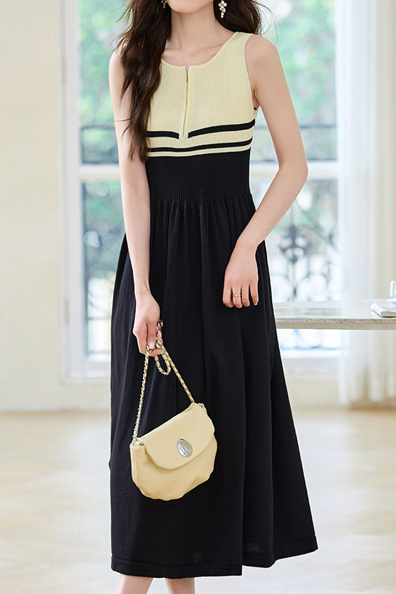 French Stripe Sleeveless Vest Dress