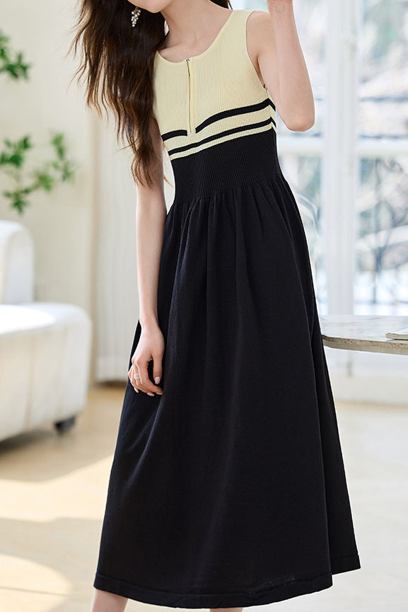 French Stripe Sleeveless Vest Dress