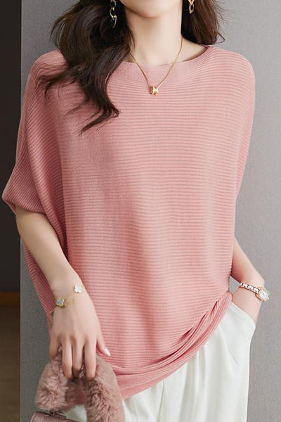 Off-Shoulder Short Sleeve Knit T-Shirt