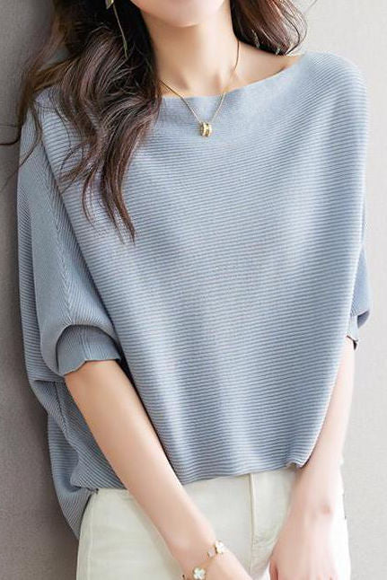 Off-Shoulder Short Sleeve Knit T-Shirt