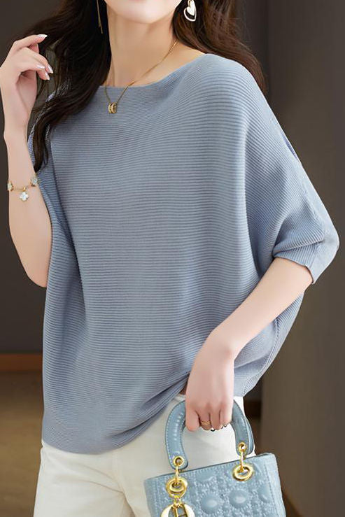 Off-Shoulder Short Sleeve Knit T-Shirt