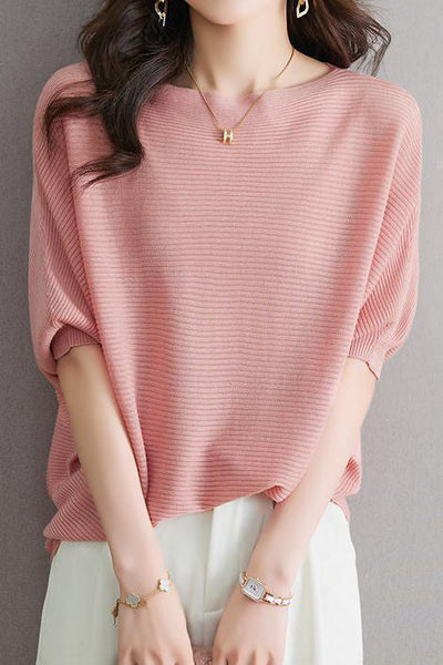 Off-Shoulder Short Sleeve Knit T-Shirt