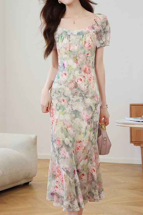 Oil painting print mermaid dress
