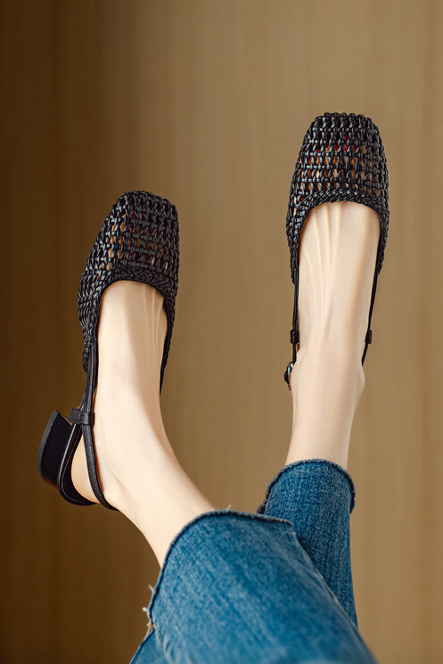 Woven hollow toe sandals
