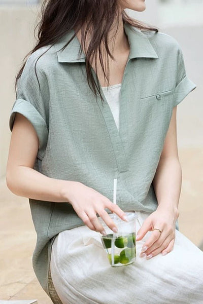 Drop shoulder color block faux two-piece T-shirt