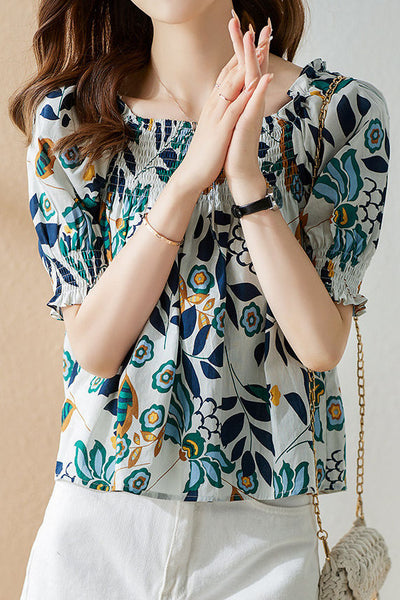 Square neck puff sleeve cable knit pullover