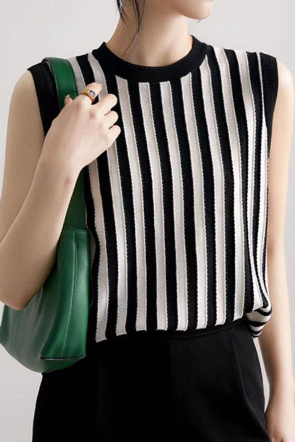 Color block striped sleeveless knit vest